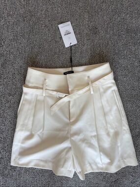 High-Rise Cream Tailored Shorts with Belt